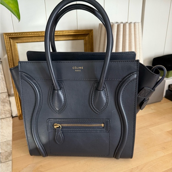 Celine Navy Blue Leather Satchel - Picture 1 of 10